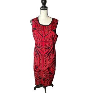 Geometric Red & Black Sleeveless Dress By Liv - Rayon & Nylon Blend Size L